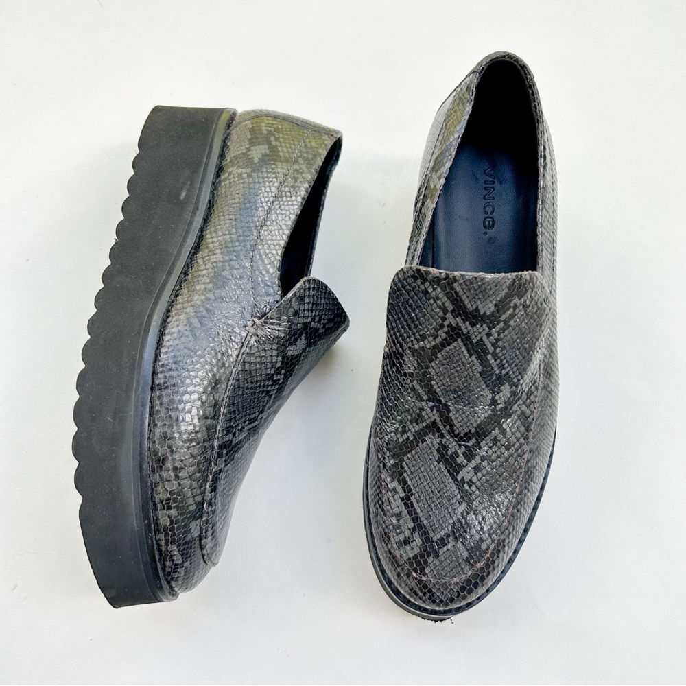 Vince Zeta Snakeskin Platform Slip On Shoes